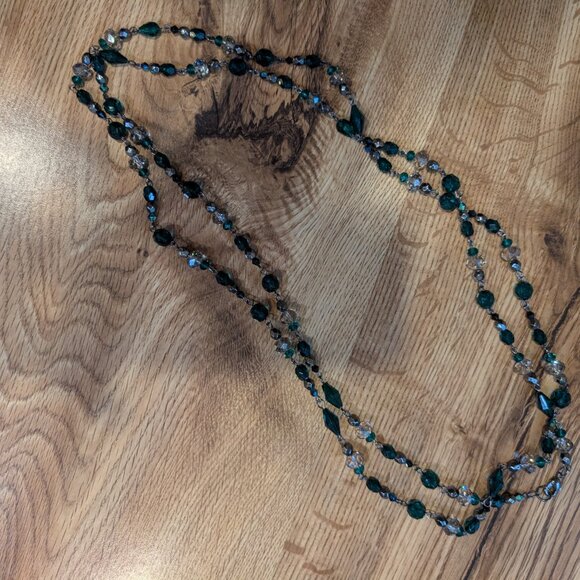 Green, Clear, Black and Pewter Glass Beads Necklace - Picture 1 of 4